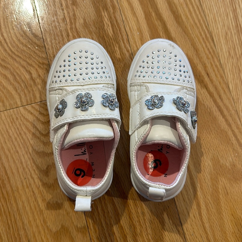 Nicole miller bejeweled white slip ons